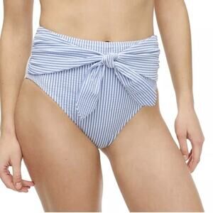 NWT J. Crew Tie High-Rise Bikini Bottom Seersucker 3X Striped Blue White BF118